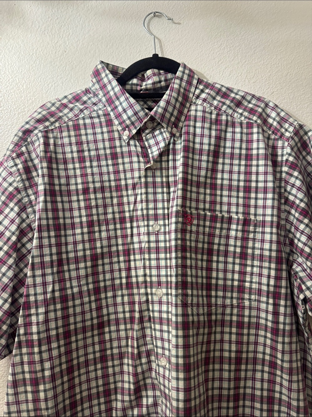 Ariat Men's Plaid Button-Down Shirt in White and Burgundy
